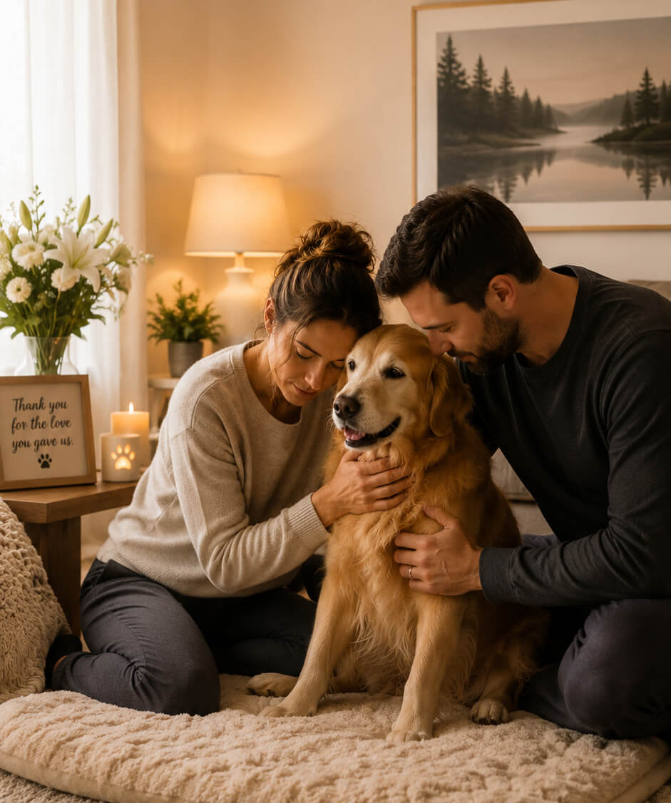 family loving their pet before they get euthanized